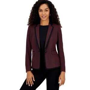 NWT Kasper Womens Framed Plaid Jacket Notch Collar Blazer Shiraz Red / Black 4